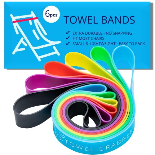 Towel Crabber Handtuchbänder (6er-Pack), Kreuzfahrt- und Strand-Stil, Silikon, 6 helle Farben, passend für die meisten Stühle, UV-beständig, tolle Alternative zu Strandtuch-Clips von Towel Craber
