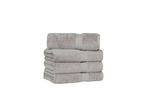 Towel Laboratory Japan-Technologie, leichtes Plüsch-Handtuch, Badetuch (76,2 x 137,2 cm), 520 g/m², Hellgrau, 4 Stück, schnell trocknend, hohe Saugfähigkeit, 100% Baumwolle von Towel Laboratory