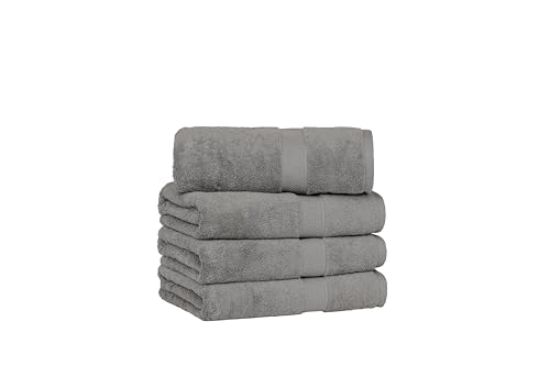 Towel Laboratory Japan-Technologie, leichtes Plüsch-Handtuch, Badetuch (76,2 x 137,2 cm), 520 g/m², dunkelgrau, 4 Stück, schnell trocknend, hohe Saugfähigkeit, 100% Baumwolle von Towel Laboratory