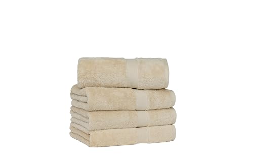 Towel Laboratory Japan Technology, leichtes Plüsch-Handtuch, Badetuch (76,2 x 137,2 cm), 520 g/m², Beige, 4 Stück, schnell trocknend, hohe Saugfähigkeit, 100% Baumwolle von Towel Laboratory