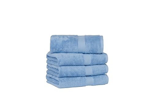Towel Laboratory Japan Technology, leichtes Plüsch-Handtuch, Badetuch (76,2 x 137,2 cm), 520 g/m², Blau, 4 Stück, schnell trocknend, hohe Saugfähigkeit, 100% Baumwolle von Towel Laboratory