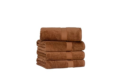 Towel Laboratory Japan Technology, leichtes Plüsch-Handtuch, Badetuch (76,2 x 137,2 cm), 520 g/m², Hellbraun, 4 Stück, schnell trocknend, hohe Saugfähigkeit, 100% Baumwolle von Towel Laboratory