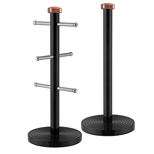 Tower Linear Handtuch Pole und Becherbaum Set, Edelstahl, Rose Gold/schwarz, 15 x 15 x 36,5 cm von Tower