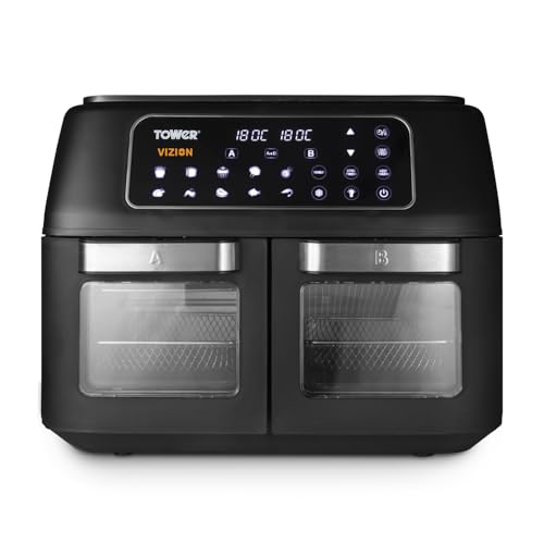 Tower T17102 Vortx Vizion Heißluftfritteuse mit zwei Fächern und digitalem Touchpanel, 11 l, Schwarz von Tower