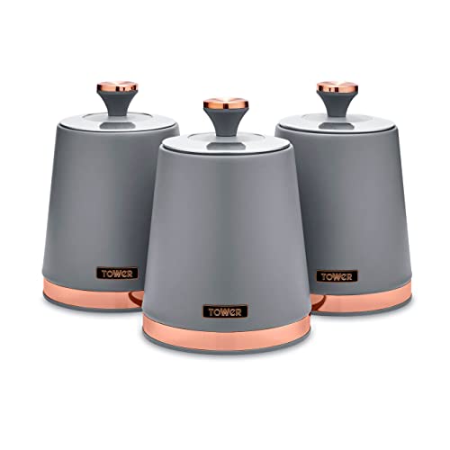 Tower T826131GRY Cavaletto Vorratsdosen für Tee/Kaffee/Zucker, Stahl, Grau und Roségold, 3 Stück von Tower