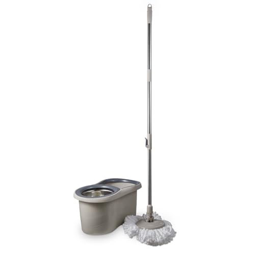 Tower T869001MSH Classic Spin Mop mit Edelstahl-Auswringer und klappbarem Griff, Latte von TOWER