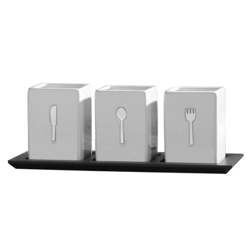 Towle Living 3-teiliger Keramikbehälter mit Holztablett von Towle Living