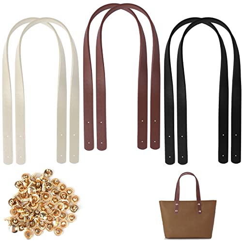 Towviy 6 Stück Taschenhenkel PU Taschengriffe Leder Schultergurte 60 cm*2 cm Ersatz Handtasche Zubehör Taschenriemen mit Nieten für Einkaufstasche Shopper Tote(3 Farbe) von Towviy