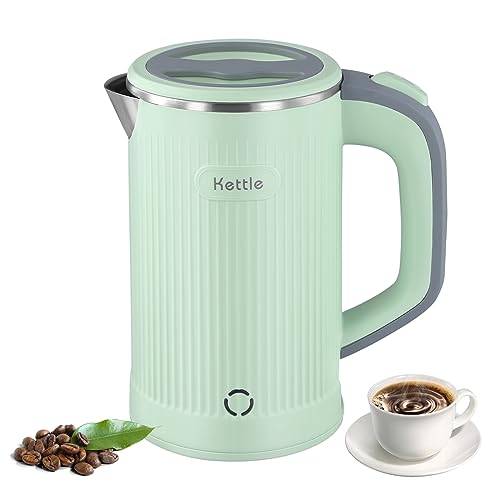 800ML Reisewasserkocher Klein, 600W Schnelles Kochen Mini Edelstahl Wasserkocher, Überhitzungsschutz Leise Reise Mini Wasserkocher Elektrischer Kettle für Tee Kaffee Babymilch, Gestreifter Stil (Grün) von Towwoo