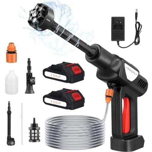 Akku Hochdruckreiniger, Max 36 Bar/522 PSI Tragbarer Pressure Washer mit 6-in-1 Multi-Sprühdüse, 2 x 10000mA Akku, 5M Schlauch, Schaumsprüher, für Auto, Garten, Fenster, Pool von Towwoo