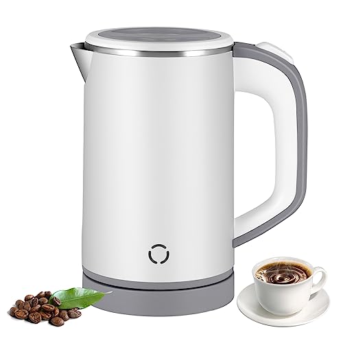 Towwoo 800ML Reisewasserkocher Klein, 600W 5 Minuten Schnelles Kochen Mini Edelstahl Wasserkocher, Überhitzungsschutz Leise Reise Mini Wasserkocher Elektrischer Kettle für Tee Kaffee Babymilch (Weiß) von Towwoo