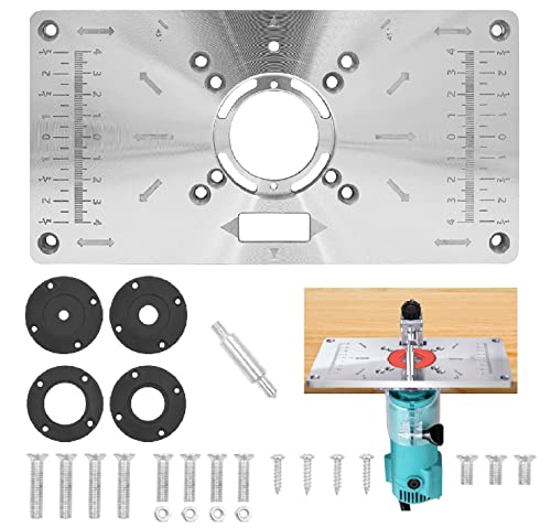 Towwoo Aluminium Router Tischeinsatzplatte, Router Platte Tisch Frästisch Einlegeplatte mit 4 Ringen und Schrauben für Router Tabelle Holzbearbeitungstische von Towwoo