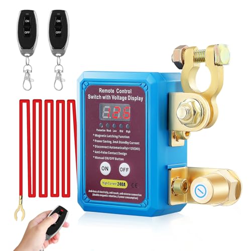 Towwoo Drahtloser Ferngesteuerter Auto Trennschalter, 12V 24V 240A Batterie Trennschalter mit LED Digital Voltmeter Display, Batteriewächter mit Abschaltung, Kill Switch für Auto, RV, ATV, LKW, Boot von Towwoo