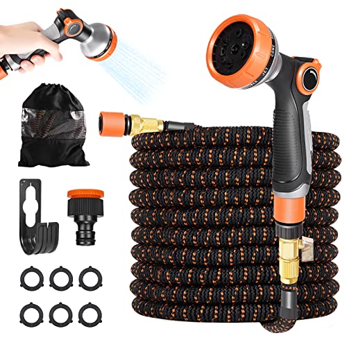 Towwoo Flexibler Gartenschlauch, 15M/50FT Gartenschlauch Wasserschlauch mit 10 Funktionen Sprühdüse, 3/4" 1/2" Anschlüssen, Doppelschicht-Latex, Verschraubungen aus Hochwertigem Messing von Towwoo