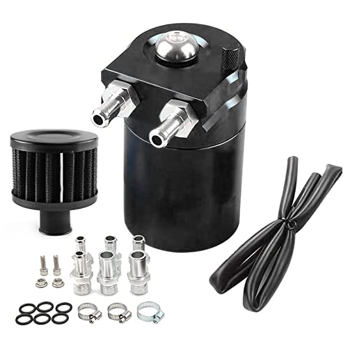 Towwoo Oil Catch Can, 300ml Aluminium Auto Reservoir Tank Universal Air Oil Seperator mit Luftfilter, Schlauch und sonstiges Zubehör, Schwarz von Towwoo