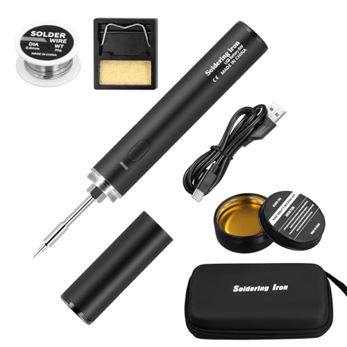 Towwoo USB Lötkolben, Wireless Soldering Iron mit Lötspitzen, Lötdraht, Flussmittel und Lötkolbenständer, Temperatur Einstellbar 330-450°C, 8W Drahtloses Tragbares Akku Lötkolben Set von Towwoo