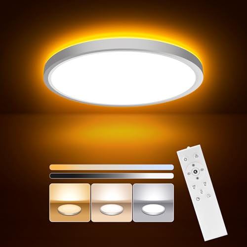 ToyGlee LED Deckenlampe Dimmbar mit Fernbedienung - 18W Ø22cm Deckenleuchte + 1700K Nachtlicht in Warmweiß - Led Deckenleuchte Flach für Wohnzimmer, Schlafzimmer und Flur (Weiß-1 Stk) von ToyGlee