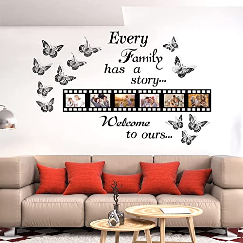 Every Family Has a Story Wandaufkleber, 12St 3D Schmetterling Wandtattoos Familie Inspirierend Wandaufkleber Mit 6 Stück 7x8in Bilderrahmen für Wohnzimmer Schlafzimmer von ToyaJeco