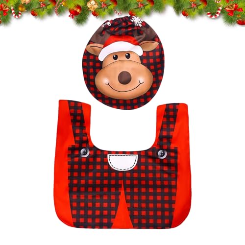 2 Stück Weihnachten Toilettensitzabdeckung Dekorationen, Weihnachten Toilettenkissen und Badematte Elch Toilettensitzbezug und Vorleger Deckel Bodenteppich Toilette Kissen Weihnachten Dekoration von Toyhood
