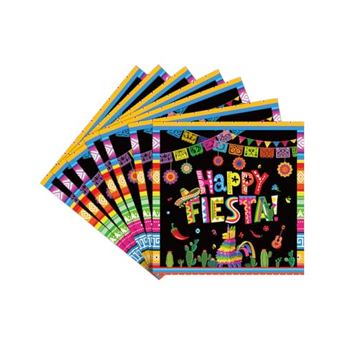 24 Blatt Mexican Fiesta Party Servietten, 33x33 cm, Kaktus Pferd Banner Muster Servietten, Mittagessen Abendessen, Schädel Tag der Toten, Geburtstag Baby Dusche Party Supplies (Schwarz) von Toyhood