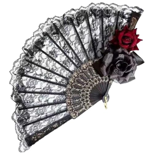 Schwarzer Vintage Faltfächer, Spanischer Stil Faltfächer Vintage Retro Rose Floral Flower Lace Fan mit Quaste, Cosplay Kostüm Foto Requisiten, Party Performance, Wanddekoration, Geschenk für Frauen Schwarzer Vintage Faltfächer, Spanischer Stil Faltfächer Vintage Retro Rose Floral Flower Lace Fan mit Quaste, Cosplay Kostüm Foto Requisiten, Party Performance, Wanddekoration, Geschenk für Frauen von Toyhood
