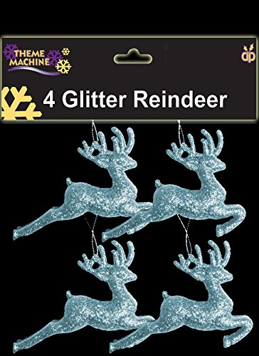 Satz von 4, 9,5 cm Eis-Blau-Glitter-Ren-Weihnachtsschmuck von Toyland