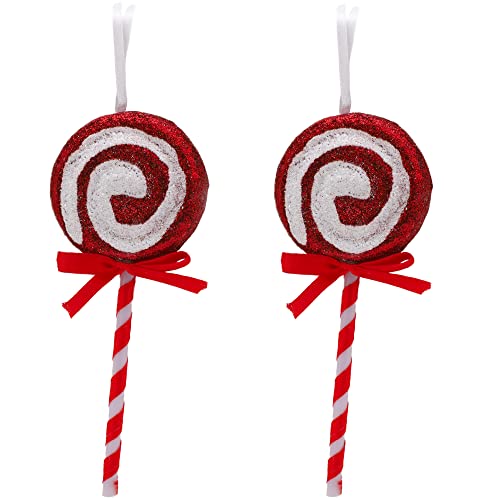 Toyland® 2er-Pack – 14 cm rote und weiße glitzernde Zuckerstangen-Baumdekorationen im Lollipop-Stil – hängende Weihnachtsornamente von Toyland