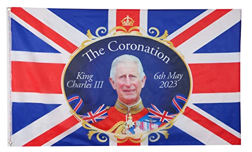 Toyland® 5ft x 3ft (150cm x 91cm) King Charles III Union Jack Coronation Souvenir Flag – British Decorations – Coronation Street Parties von Toyland
