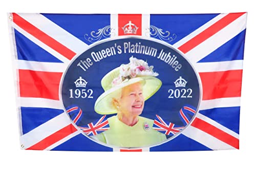 Toyland® 5 Fuß x 3 Fuß (150 cm x 91 cm) Queens Platinum Jubilee Union Jack-Flagge mit Ihrer Majestät der Königin – britische Dekorationen (FLAGGE) von Toyland