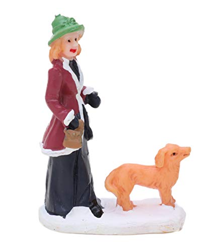 Toyland® Mini-Figuren aus Kunstharz für Weihnachten, Sammlerstück – Dorf-Szene – Weihnachtsfiguren (Lady Dog Walker) von Toyland