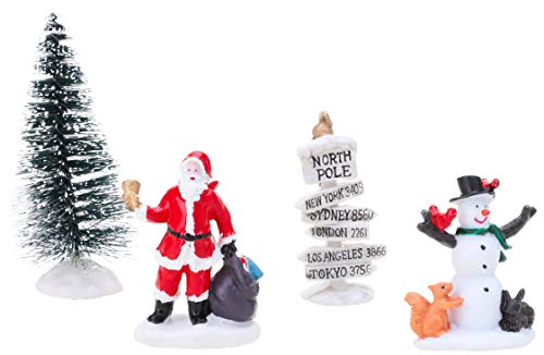 Toyland® Mini-Sammelfigur aus Kunstharz – Dorf-Szene Zubehör – Weihnachtsfiguren (Weihnachtsmann, Schneemann, Baum und Nordpol-Schild: 10cm x 4cm von Toyland