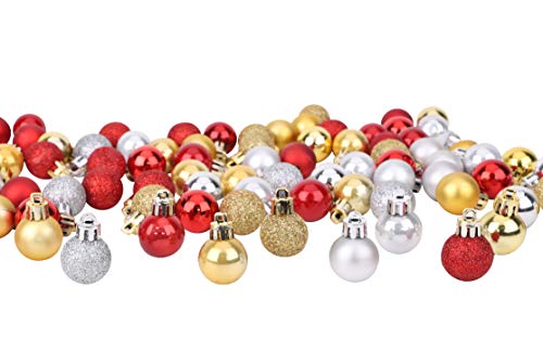 Toyland® - Set mit 96 Mini-Weihnachtskugeln, 32 rot, 32 Silberne Kugeln und 32 Goldkugeln – 2,5 cm (25 mm) von Toyland