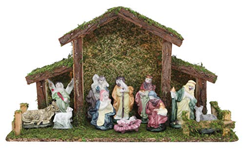 Toyland® Weihnachtskrippe Traditionell Krippenstall mit 11 Krippenfiguren Weihnachtsdeko Weihnachtsdeko von Toyland