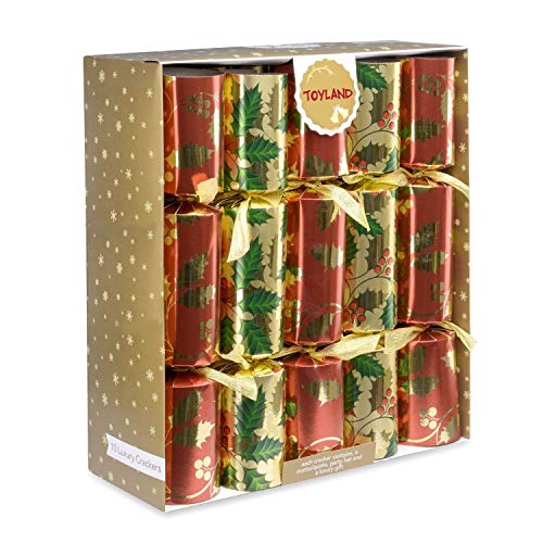 Toyland 10 x Deluxe Große Weihnachtscracker - Rot, Grün und Gold mit Holly Design von Toyland