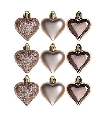 Packung von 9 - 5cm Rose Gold Heart Baubles - Shiny Matte & Glitzer Design - Weihnachtsbaum Blenden Packung von 9 - 5cm Rose Gold Heart Baubles - Shiny Matte & Glitzer Design - Weihnachtsbaum Blenden von Toyland