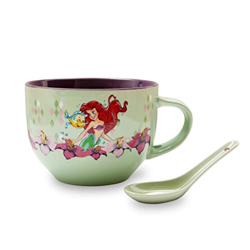 Toynk Disney Arielle Keramik-Suppentasse mit Löffel, 680 ml, Schüssel für Eis, Müsli, Haferflocken, große Kaffeetasse für Espresso, Koffein, Getränke, niedliche Utensilien für Zuhause und Küche von Toynk