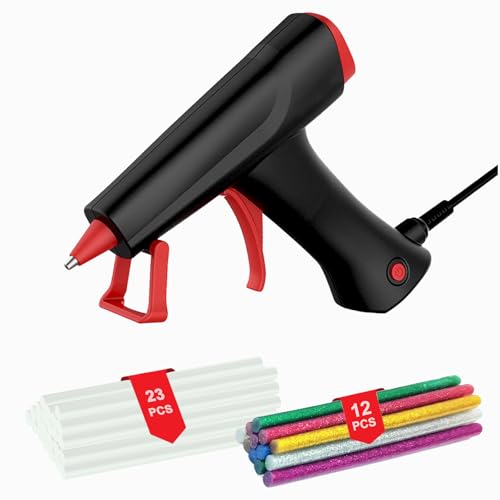 Heißklebepistole mit 35 Heißklebesticks, 100W Klebepistole für DIY Handwerk, Mädchenschmuck und schnelle Reparaturen in Hause & Büro(Schwarz + Chinesisches Rot) von Toyone