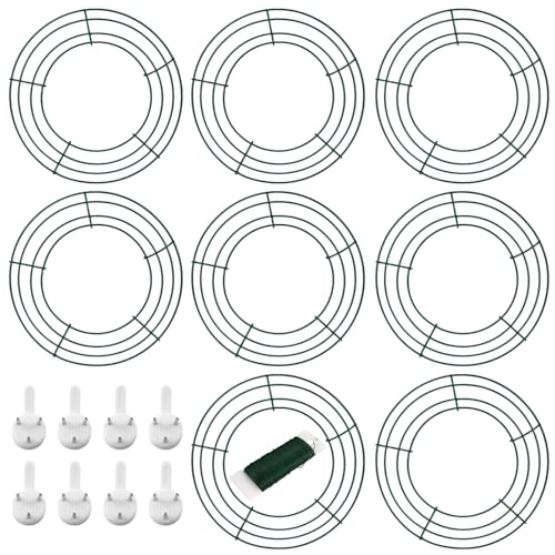 Drahtkranzrahmen, runde Metall-Bastelringe für DIY-Kranzherstellung, mehrschichtige, stabile Blumenreifen mit grünem Bindedraht, unsichtbare Haken für Urlaubsdekoration, 8 Stück von Toyosport