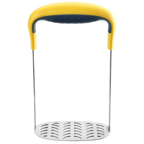 Kartoffelstampfer, gelber Gummigriff, Lebensmittelstampfer, Edelstahl-Design, ergonomische Kurve für einfache Verwendung, ideal für Kartoffeln, Süßkartoffeln, Kürbisse und mehr von Toyosport