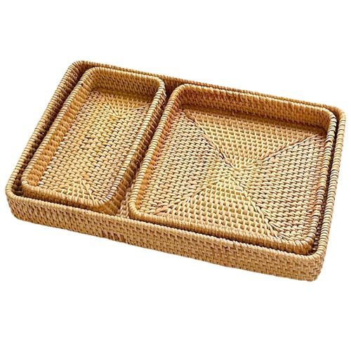 Rattan-Aufbewahrungskörbe, Rattan-Serviertablett, Mehrzweck-rechteckige Weidenkörbe zur Aufbewahrung, handgefertigt, 3 Stück Rattan-Aufbewahrungskörbe, Rattan-Serviertablett, Mehrzweck-rechteckige Weidenkörbe zur Aufbewahrung, handgefertigt, 3 Stück von Toyosport