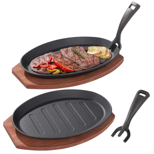 Toyosport 2 Sets Gusseisenpfanne mit Holztablett, Fajita-Pfanne mit abnehmbarem Griff, ovale Brutzelplatte für Grill, Ofen, Herd, Servierschale für Restaurant, Küche, Party Toyosport 2 Sets Gusseisenpfanne mit Holztablett, Fajita-Pfanne mit abnehmbarem Griff, ovale Brutzelplatte für Grill, Ofen, Herd, Servierschale für Restaurant, Küche, Party von Toyosport