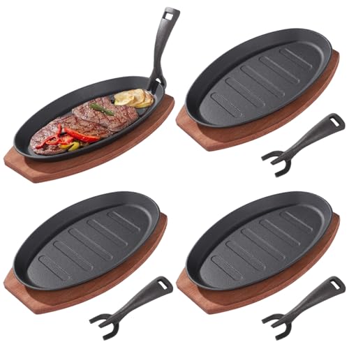 Toyosport 4 Sets Gusseisenpfanne mit Holztablett, Fajita-Pfanne mit abnehmbarem Griff, ovale Brutzelplatte für Grill, Ofen, Herd, Servierschale für Restaurant, Küche, Party Toyosport 4 Sets Gusseisenpfanne mit Holztablett, Fajita-Pfanne mit abnehmbarem Griff, ovale Brutzelplatte für Grill, Ofen, Herd, Servierschale für Restaurant, Küche, Party von Toyosport