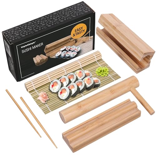 Toys4Boys Sushi Maker Set zum Selber Machen - Roller Bazooka Kit mit Bambusmatte Rollmatte und Maschine - 100% Bambus von Toys4Boys