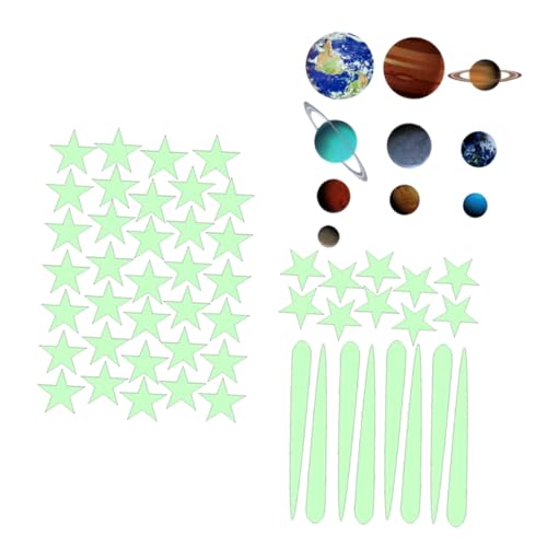 62 Stück Teiliges Planet Pentagram Sticker Set Leuchtende Wandtattoos für Kinderzimmer Selbstklebende PVC Aufkleber für Wandgestaltung Dekoration in Schlafzimmern von Toyvian