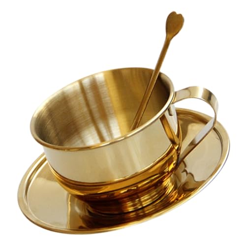 Toyvian 1 Satz Teetassen- Und Untertassen-Set Kaffeebecher Tasse Kaffee Tee Tasse Edelstahlbecher Haushaltsbecher Nachmittagstee Tasse Kaffeetassen-kit Golden Rostfreier Stahl von Toyvian