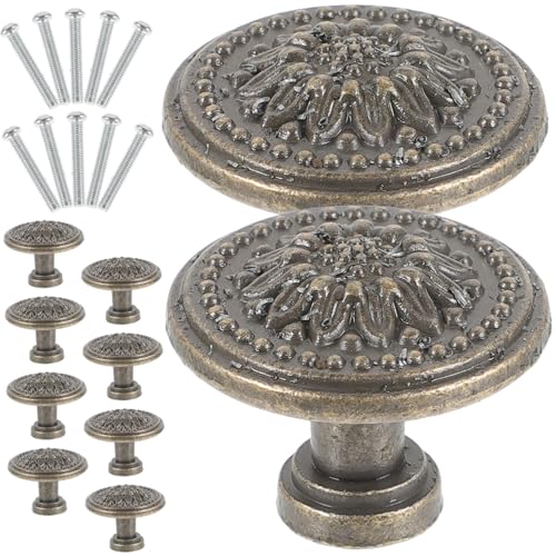 Toyvian 10 Stück Vintage Möbelknöpfe Runde Schubladengriffe aus Antikdesign Kommodenknöpfe für Küchenschränke und Schranktüren Robuste Möbelgriffe mit Feiner Verarbeitung Einlochmontage von Toyvian