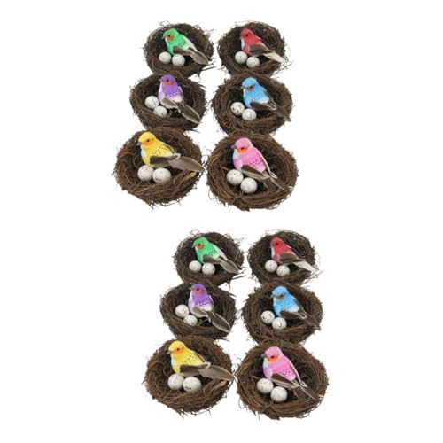 Toyvian 12 Sätze Vogelnest -Set Vogelhaus Vogelnest im Landhausstil Vogeldekorationen für zu Hause weihnachtsvogelnest Layout- künstliches Vogelei vogelnest schmuck Feder von Toyvian