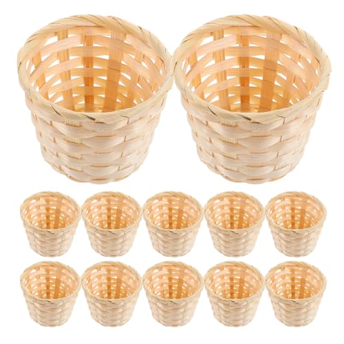Toyvian 12er Set Bambus-Aufbewahrungskörbe - kleine gewebbte Organizer für Kleinigkeiten für Schreibtisch, Büro, Schlafzimmer Wohnkultur - Bambus-Design zur stilvollen Raumaufbewahrung von Toyvian