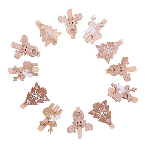 Toyvian 12st Weihnachts Dekoration Holz Clip Foto Bild Hängen Heringe Fotostrecke Mit Clips Weihnachtsholzclips Feiertags-stoffnadeln Hängende Fotoclips Hölzern Feiertagstuch Mini von Toyvian