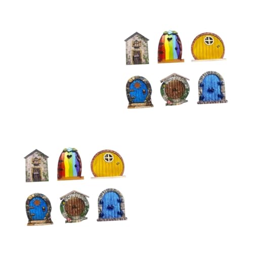 Toyvian 2 Sätze Feentürdekoration Feentür Für Den Garten Fee Haustür Klein Im Freien Feentüren Für Gartenbäume Miniatur-gnomentür Türfensterverzierung Hölzern 6 Stücke * 2 von Toyvian